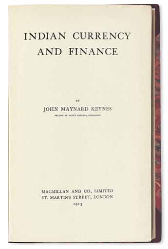 ECONOMICS  KEYNES, JOHN MAYNARD. Indian Currency and Finance.  1913